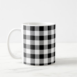 Caneca De Café Xadrez Elegante de Búfalo Branco e Preto