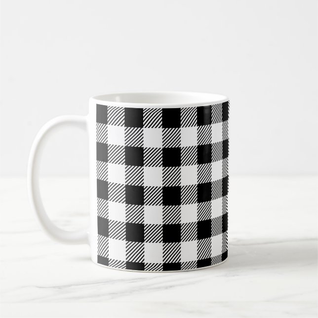 Caneca De Café Xadrez Elegante de Búfalo Branco e Preto (Esquerda)