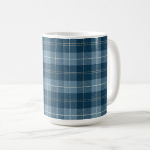 Caneca De Café Xadrez Escocês Azul Marinho e Azul Claro