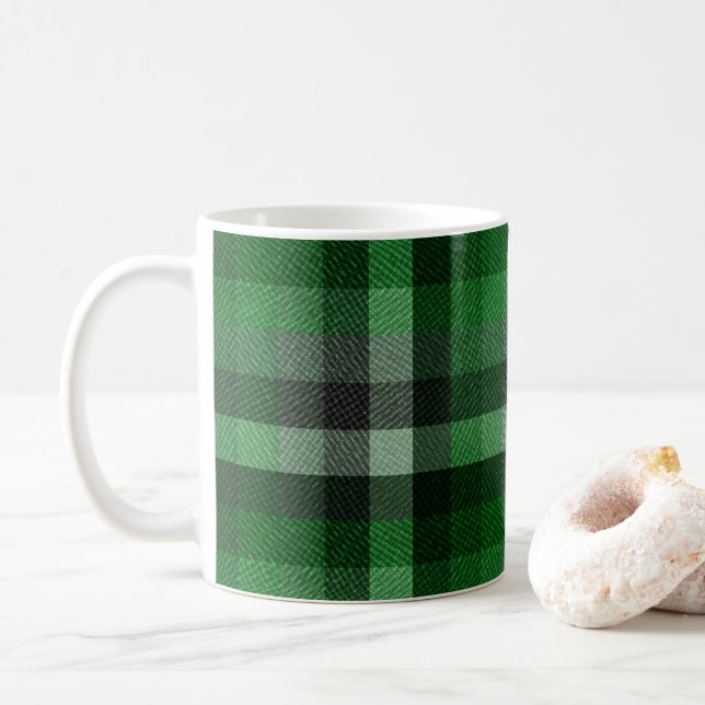 Caneca De Café Xadrez Escocês Verde Clássico.  (Com Donut)