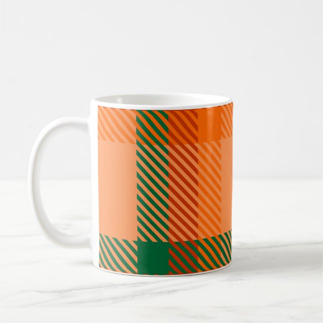 Caneca De Café Xadrez Escocesa Verde, Vermelho, Laranja e Beige T (Esquerda)