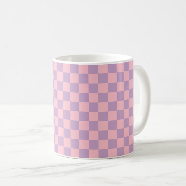 Caneca De Café Xadrez Lilás e Rosa (Frente Esquerda)
