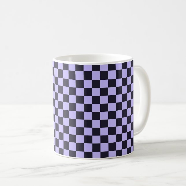 Caneca De Café xadrez lilás francês (Frente Esquerda)