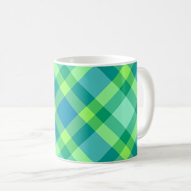 Caneca De Café Xadrez Moderna do século médio, Jade Verde e Turqu (Frente Esquerda)