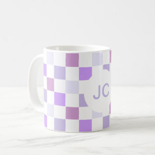 Caneca De Café Xadrez Monograma Roxo Lavanda Moderno Simples