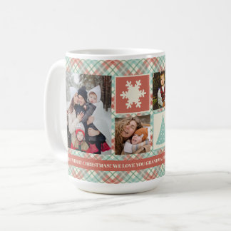 Caneca De Café Xadrez Personalizada de Colagem de Fotos de Natal
