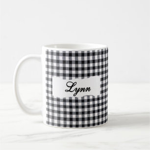 Caneca De Café Xadrez Preto Clássico com Nome Personalizado