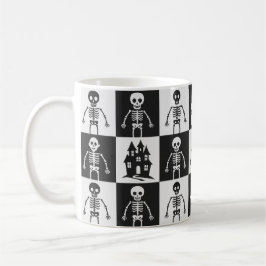 Caneca De Café Xadrez Preto e Branco de Halloween