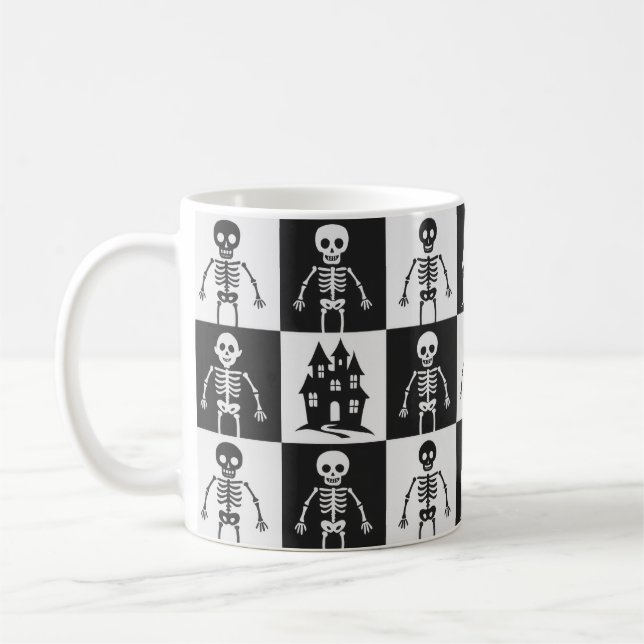 Caneca De Café Xadrez Preto e Branco de Halloween (Esquerda)