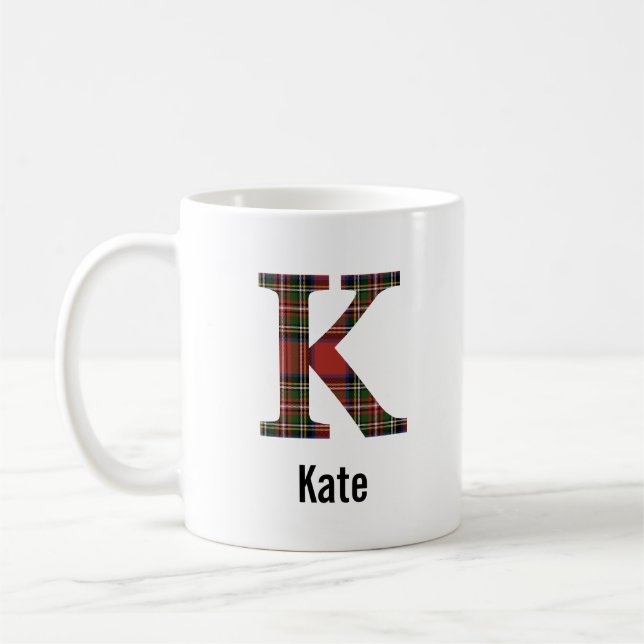 Caneca De Café Xadrez Red Stewart Monograma K Mug (Esquerda)