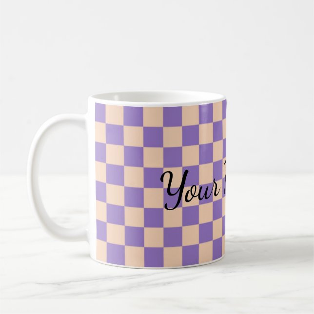 Caneca De Café Xadrez Retro Cute Lavanda (Esquerda)