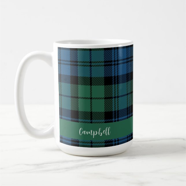 Caneca De Café Xadrez russa Campbell Tartan - Script personalizad (Esquerda)