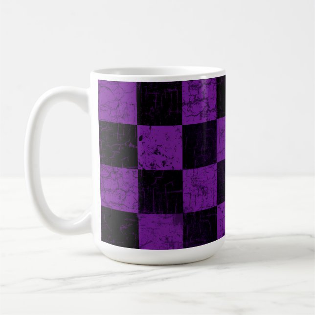 Caneca De Café Xadrez Rústico, Roxo e Preto (Esquerda)