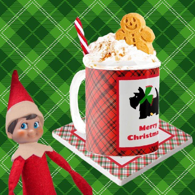 Caneca De Café Xadrez Terrier escocesa Feliz Natal (This looks so cozy and warm!)
