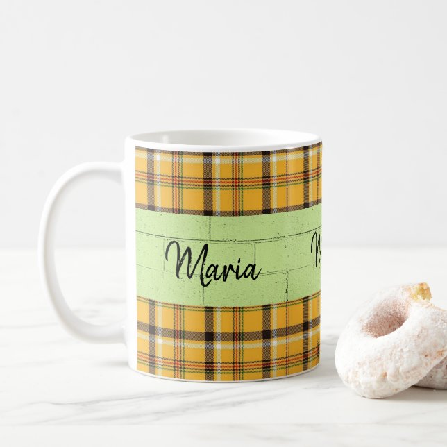 Caneca De Café Xadrez Verde Amarelo (Com Donut)