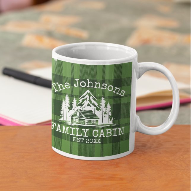 Caneca De Café Xadrez Verde de Cabina da Família Nome Personaliza (Criador carregado)