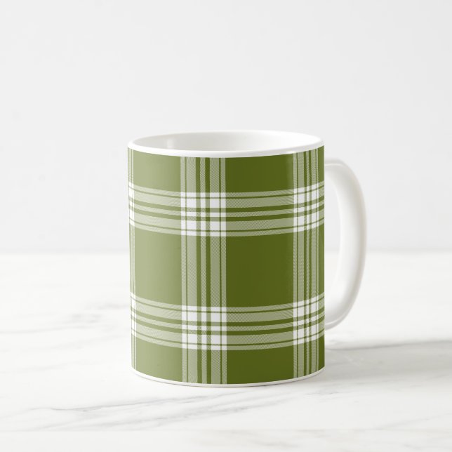 Caneca De Café Xadrez Verde Moderna de Tartan (Frente Esquerda)