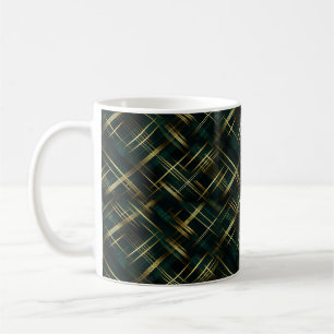 Caneca De Café Xadrez Verde Moderna Dourada E Escura