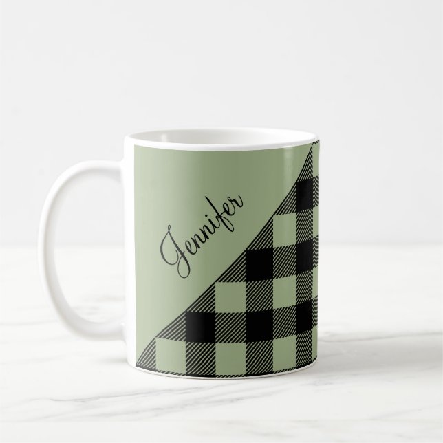Caneca De Café Xadrez Verde Sage Personalizada (Esquerda)
