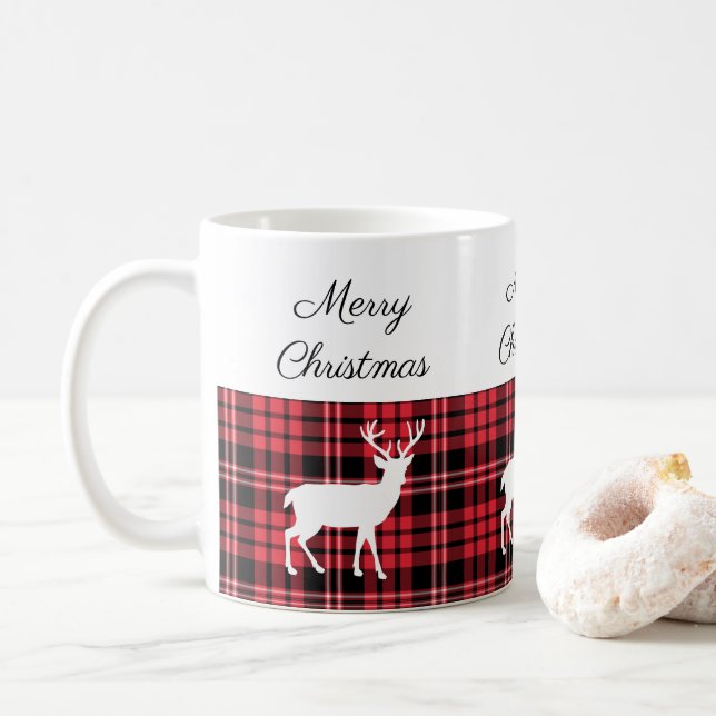 Caneca De Café Xadrez Vermelha Clássica, Feliz Natal (Com Donut)
