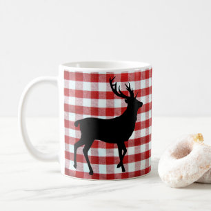 Caneca De Café Xadrez vermelha com veado preto