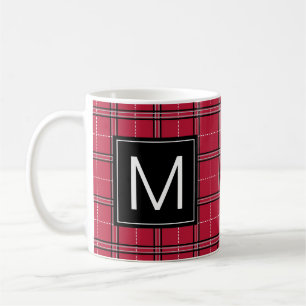 Caneca De Café Xadrez Vermelha de Natal Moderno Monograma Mug Nat