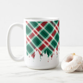 Caneca De Café Xadrez Vermelha e Verde com Árvore de Natal Branca