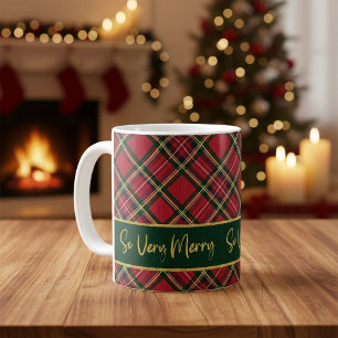 Caneca De Café Xadrez Vermelha Tartan Dourada Tão Feliz