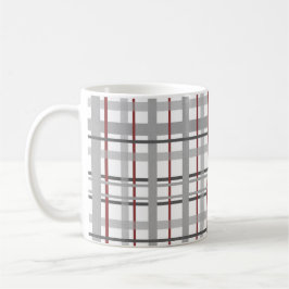 Caneca De Café Xadrez Vermelho Cinza Prata Monograma