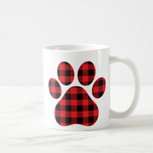 Caneca De Café Xadrez Vermelho e Preto com Impressão de Pata