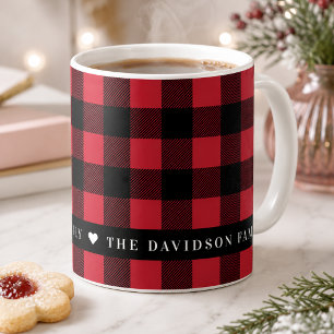 Caneca De Café Xadrez Vermelho Festivo de Búfalo com Monograma Pe