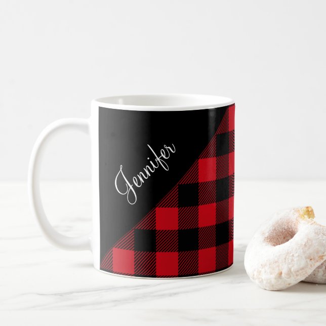 Caneca De Café Xadrez Vermelho Personalizado (Com Donut)