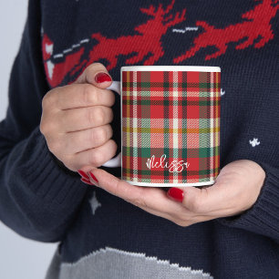 Caneca De Café Xadrez Vermelho Verde Natal Personalizado Rústico