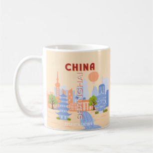 Caneca De Café Xangai China Retro Pastel Arte Viagem