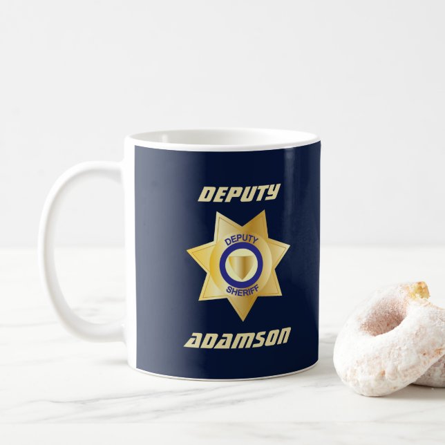 Caneca De Café Xerife Adjunto Personalizado Crachá da Estrela Dou (Com Donut)