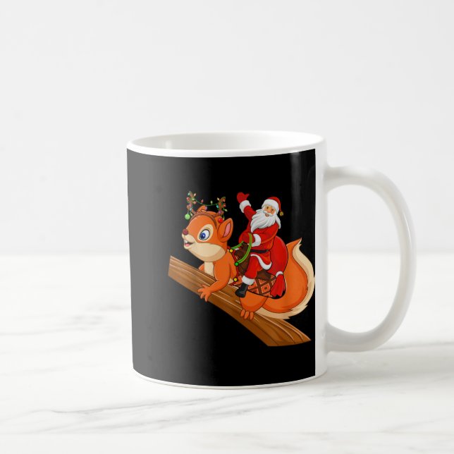 Caneca De Café Xmas Family Matching Funny Santa Riding Squirrel C (Direita)
