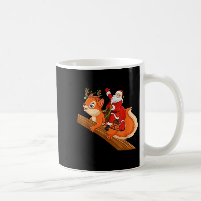 Caneca De Café Xmas Family Matching Funny Santa Riding Squirrel C (Direita)