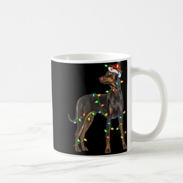Caneca De Café Xmas Lights Santa Hat Doberman Nscher Dog Christ  (Direita)