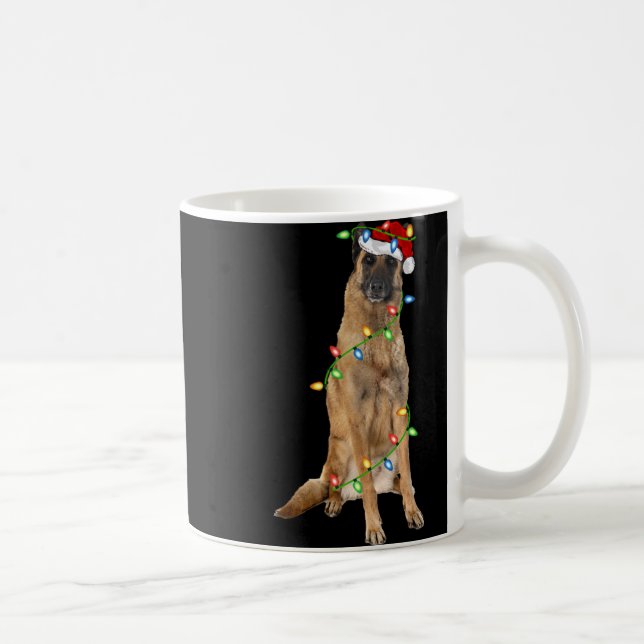 Caneca De Café Xmas Lights Santa Hat Malinois Dog Christmas Premi (Direita)