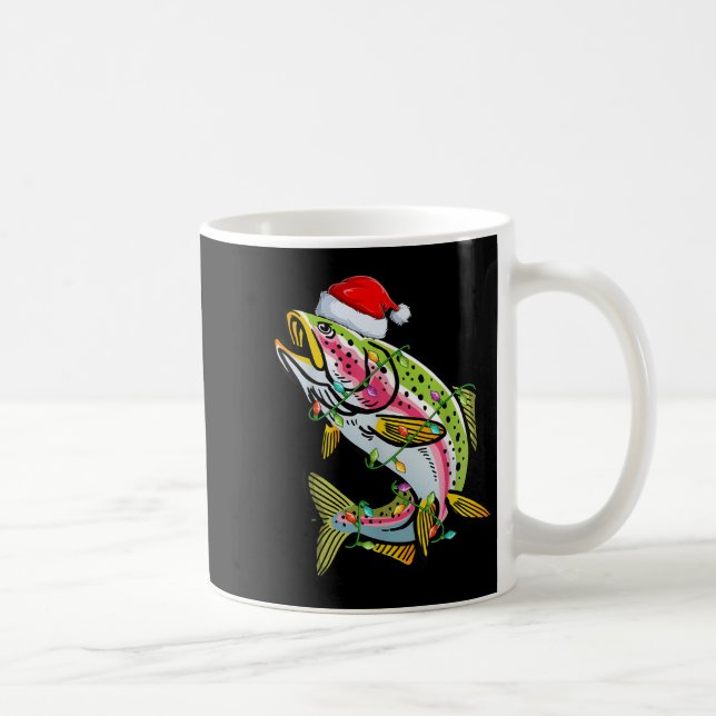 Caneca De Café Xmas Lights Santa Hat Rainbow Trout Fish Christmas (Direita)