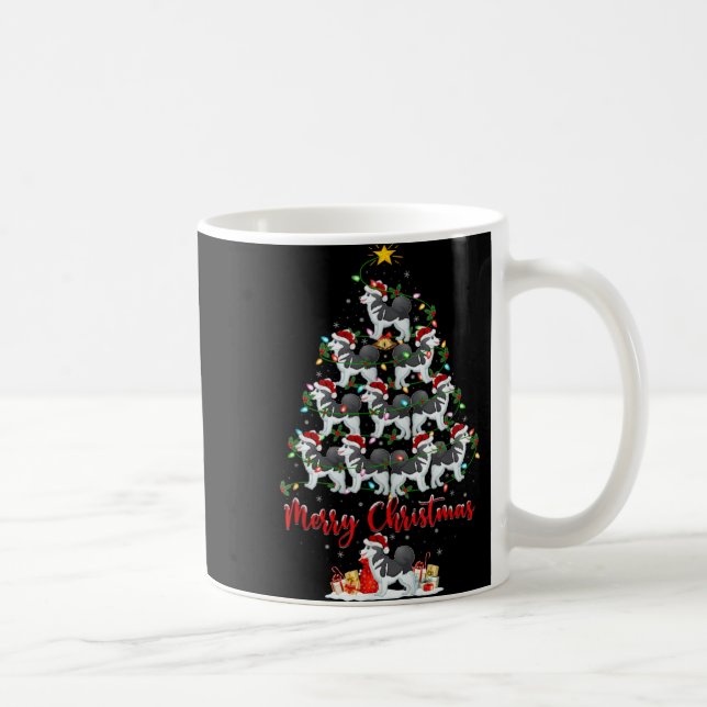 Caneca De Café Xmas Lights Santa Siberian Husky Dog Christmas Tre (Direita)