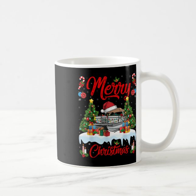 Caneca De Café Xmas Tree Lighting Santa Hat Pontoon Boat Christma (Direita)