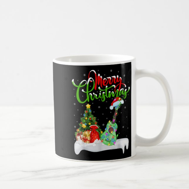 Caneca De Café Xmas Tree Lights Santa Hat Musical Ukulele Guitar  (Direita)