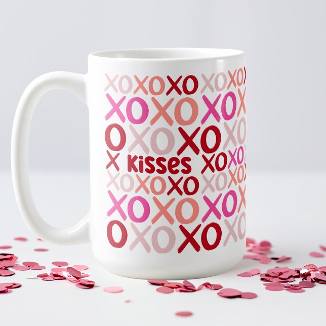 Caneca De Café XOXO Hugs e Kisses Rosa e Galentina Vermelha (XOXO Hugs and Kisses Pink and Red Cute Galentine Coffee Mug)