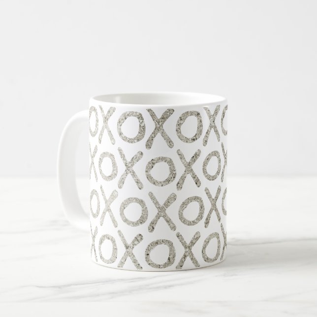 Caneca De Café XOXO Prateado Branco (Frente Esquerda)