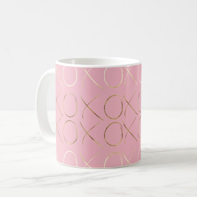 Caneca De Café XOXO Rosa Dourado (Frente Esquerda)