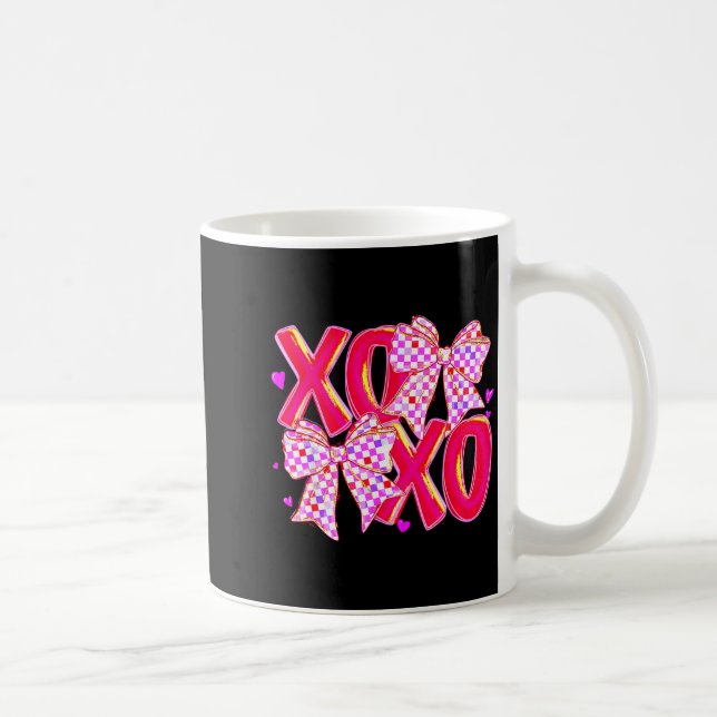 Caneca De Café Xoxo Valentines Day Love Funny Coquette Bow Checke (Direita)