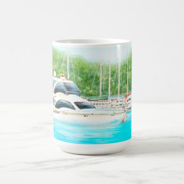 Caneca De Café Yacht Boats Moçado de Pintura Australiana (Centro)