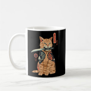 Caneca De Café Yakuza Assassin Cat Toma Uma Katana