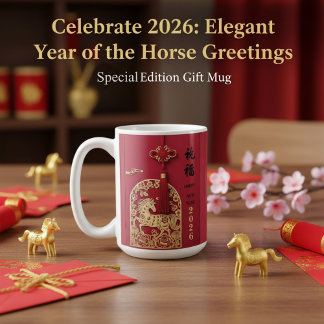 Caneca De Café Year of the Horse 2026 Chinese New Year Red Gold 